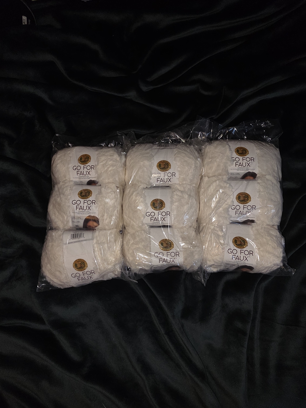 Lion Brand Go For Faux Yarn – 9 Skein Lot – Cream/Ivory – NEW